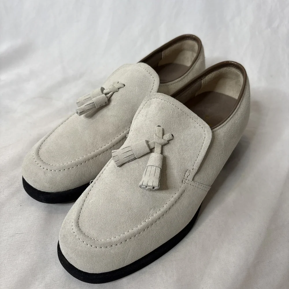 Hush Puppies 6M Women's Suede Tassel Loafers Bone‎ Slip On